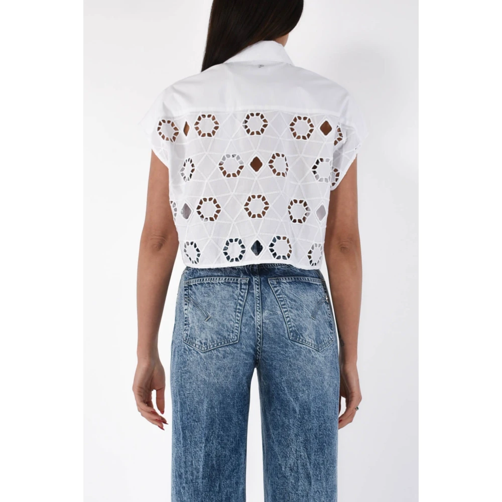 Dondup Geknipte katoenen popeline shirt White Dames