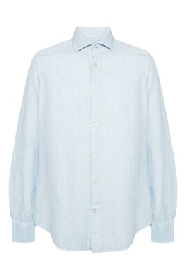 chemise-decontractee-en-lin-bleu-a-manches-longues