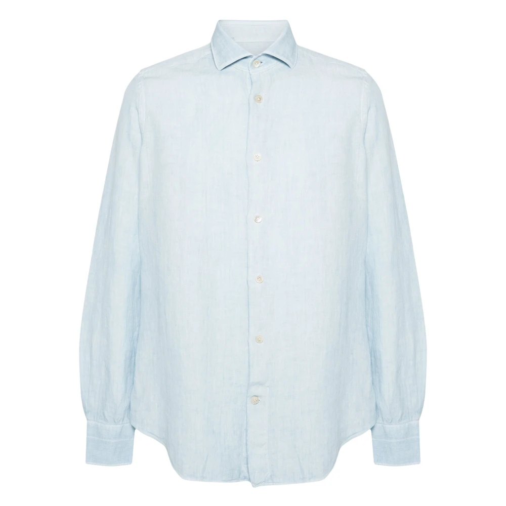 Eleventy Men's Blue Casual Shirts, 2XL, Casual Linen Long Sleeve Shirt