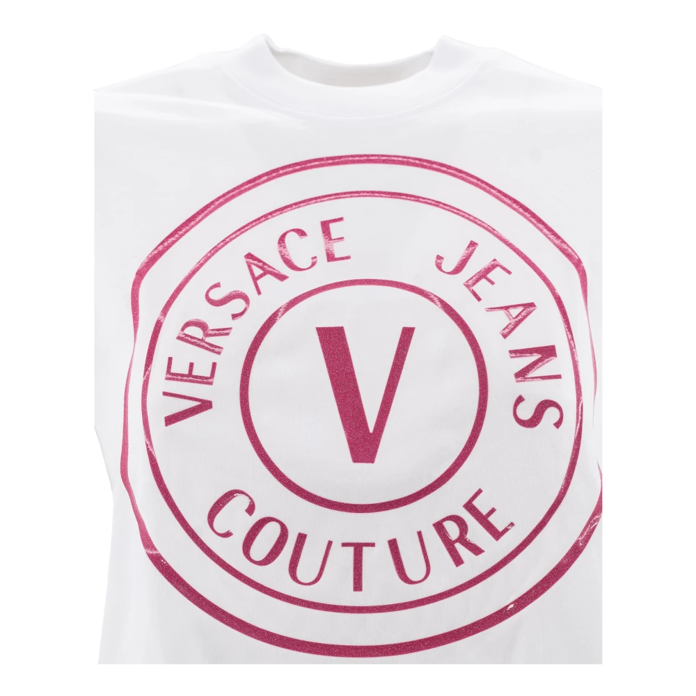 Versace Jeans Couture Glitter Logo Print T-shirts en Polos White Dames