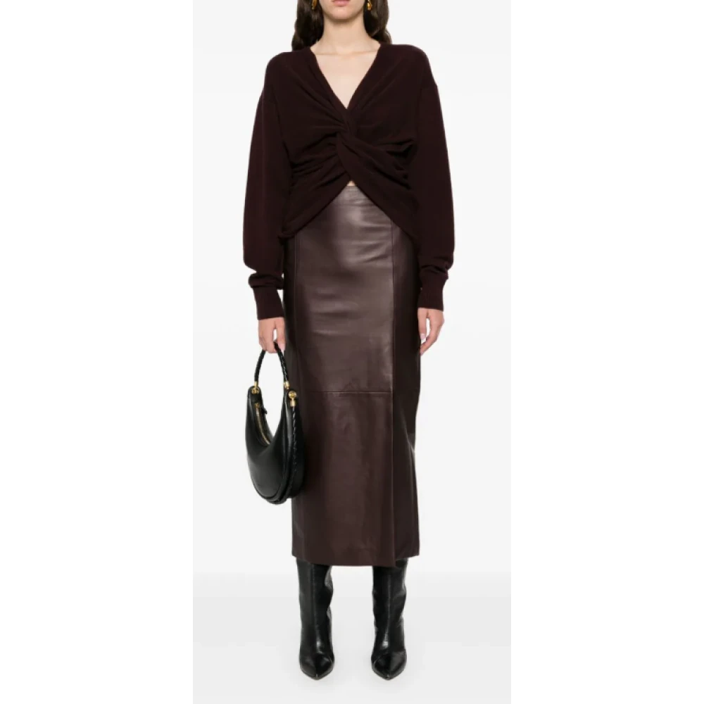 Kiton Bruine leren midi-rok Brown Dames