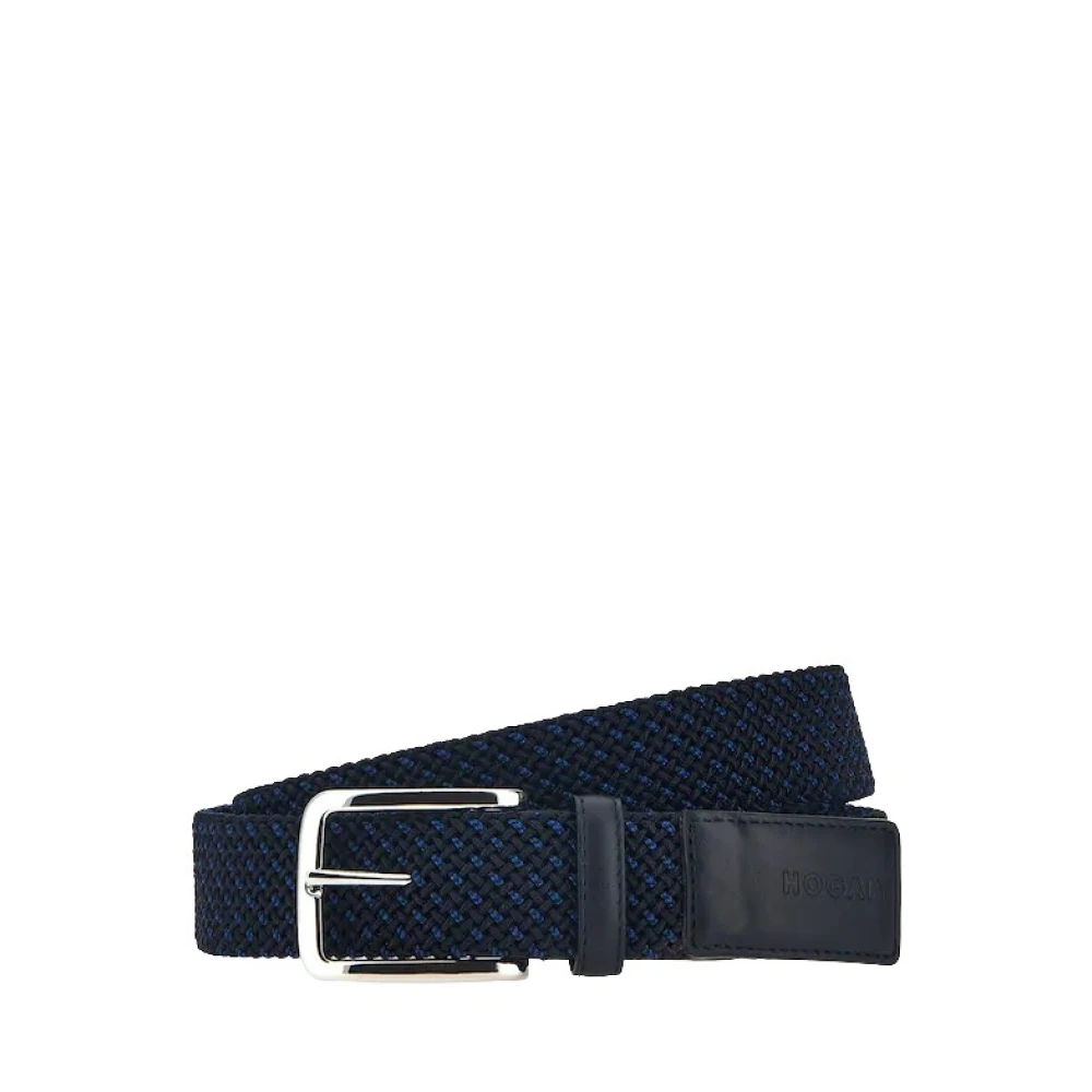 Hogan Blauwe Elastische Band en Leren Riem Blue Heren