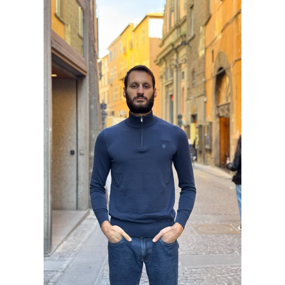 Timberland Quarter-Zip High Neck Sweater Blue Heren