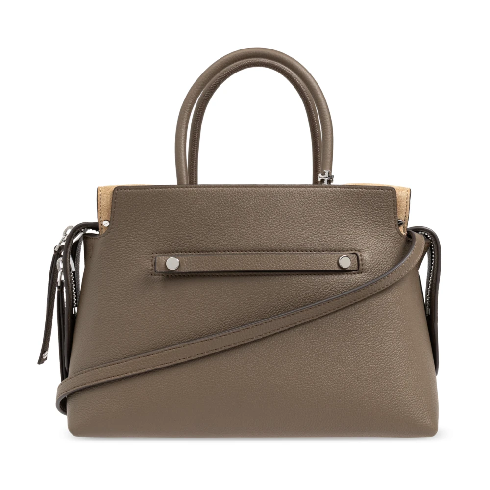 TORY BURCH Bruine leren schoudertas met siernieten Brown Dames