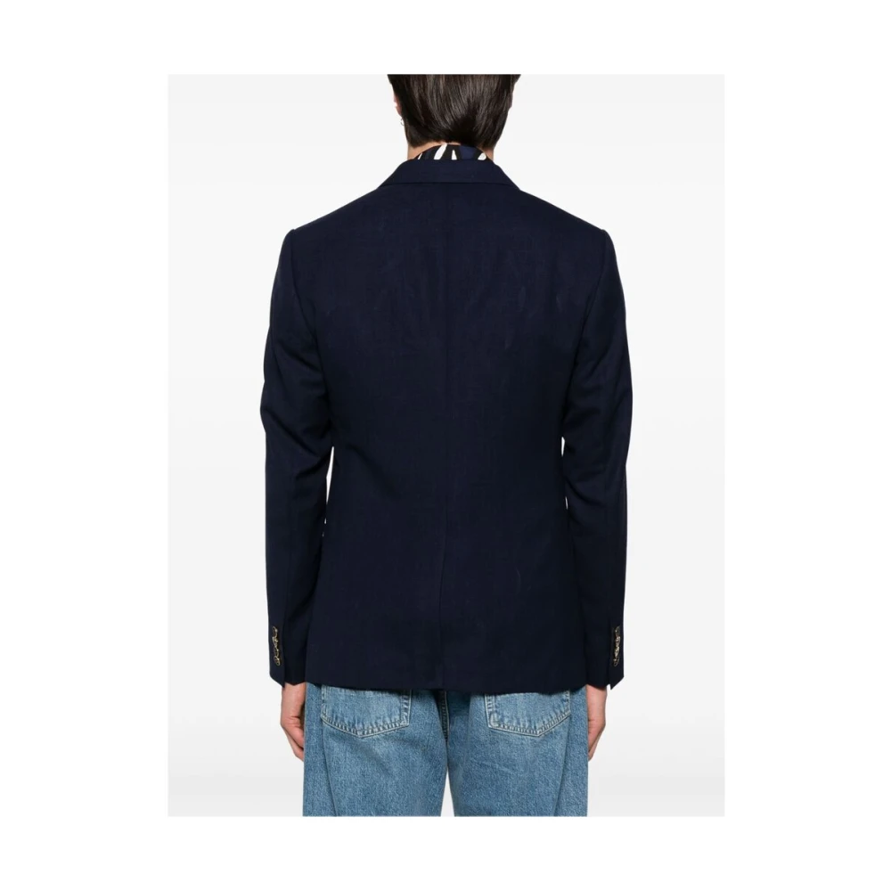 Dolce & Gabbana Navy Blauw Dubbel-Breasted Jas Blue Heren