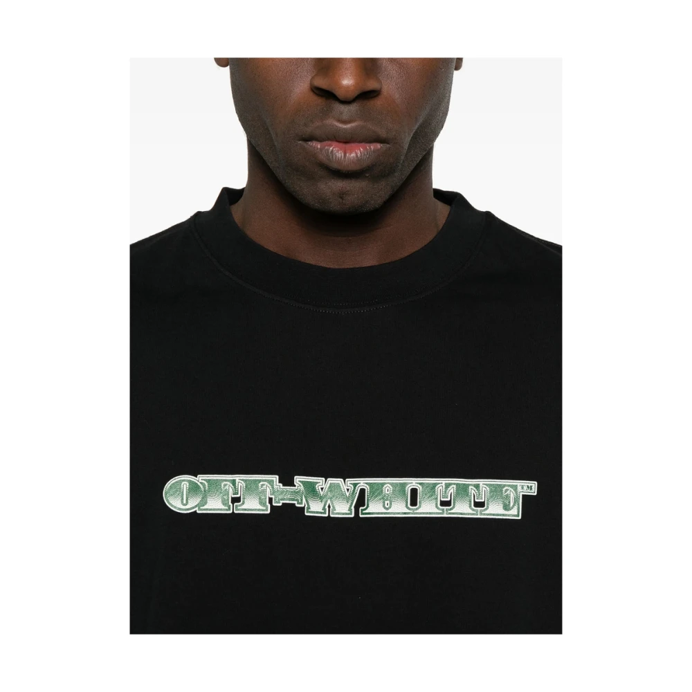 Off White Zwart Logo Print Crew Neck T-shirt Black Heren