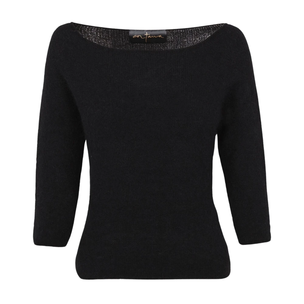 Cortana Vrouw Zwart Overhemden Dames, S, Boat-Neck Knit Top