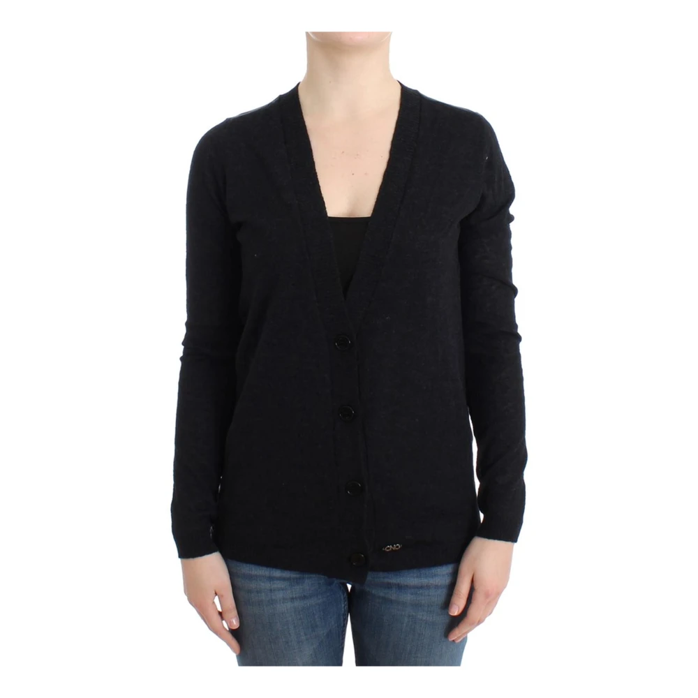 Costume National Women's Black Cnc Lightweight Cardigan With Deep V-Neck And Logo Details