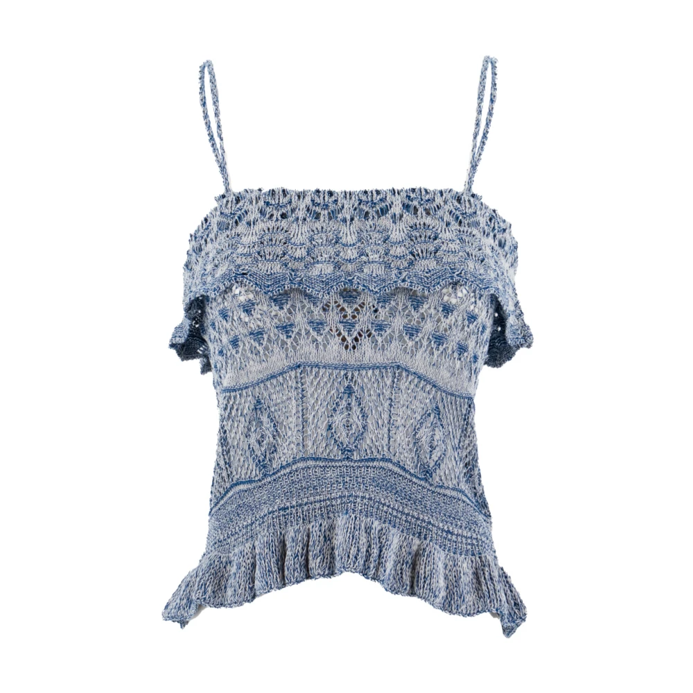Etro Women's Blue Openwork Knit Top - Sleeveless Tops - Xs - Tops
