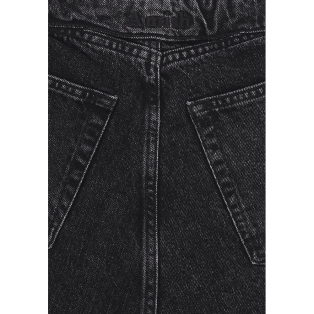 Amish Zwarte Oprolbare Denim Jeans Black Dames