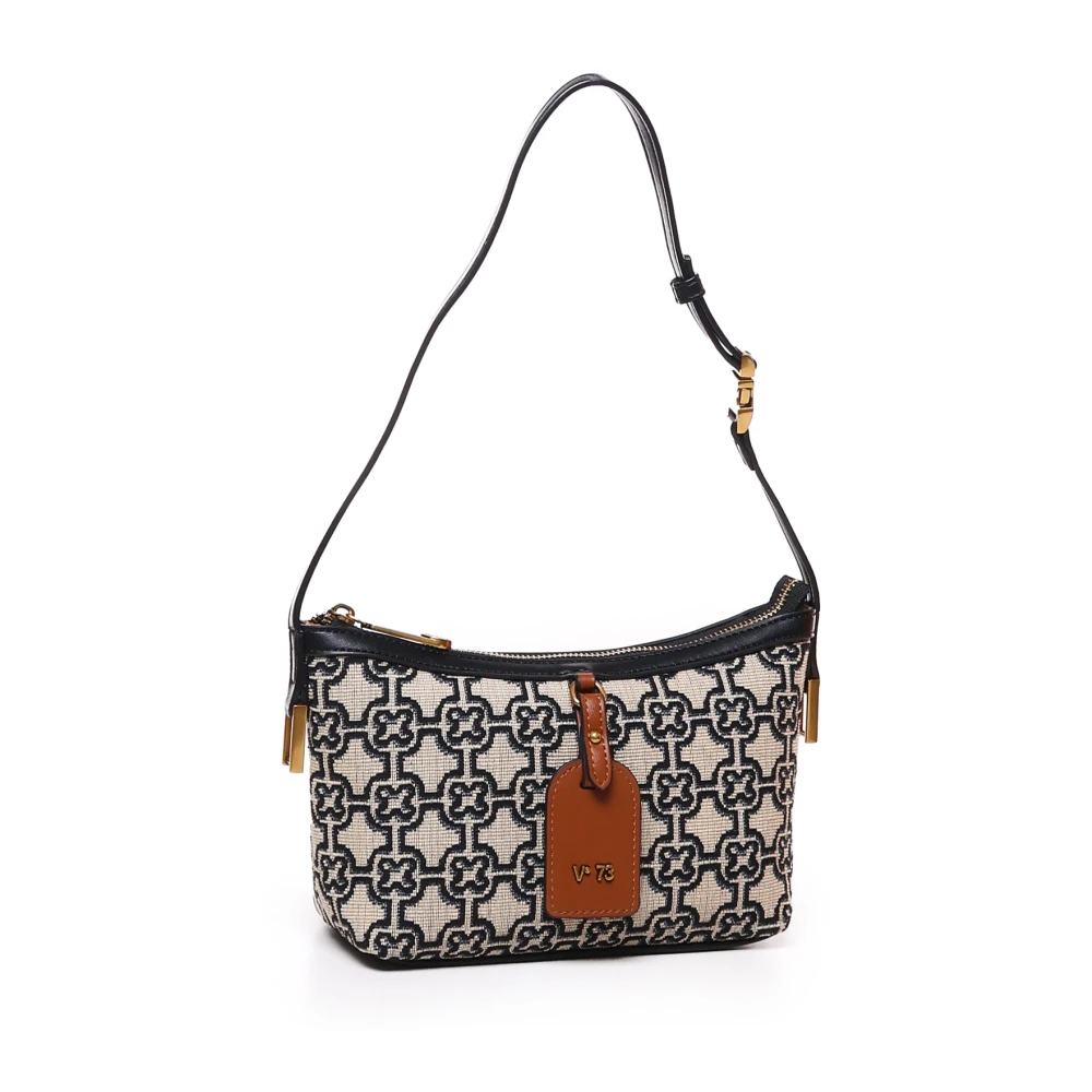 V73 Blauw Beige Leren Stoffen Schoudertas Multicolor Dames