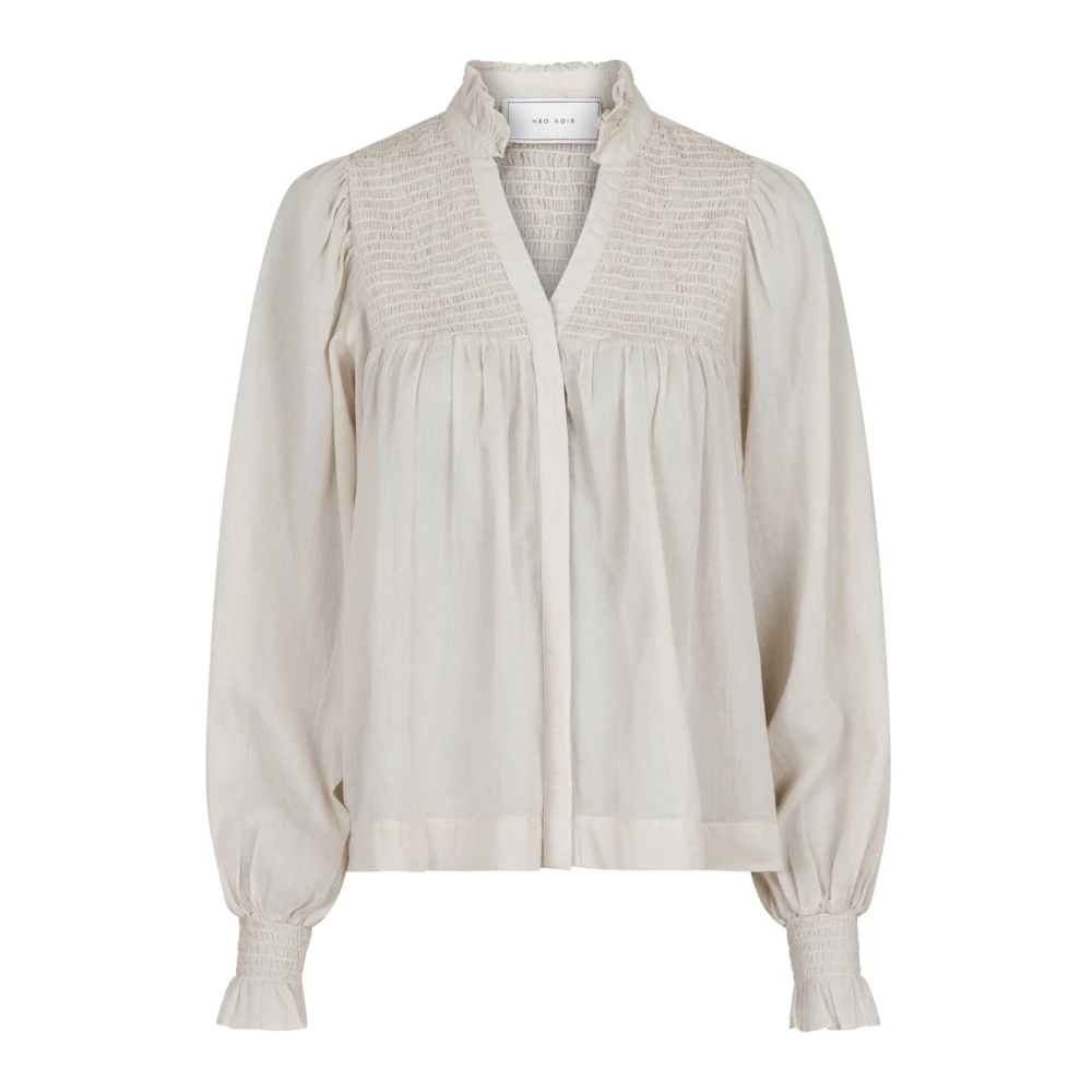 NEO NOIR Katoenen Voile Smok Blouse Beige Dames