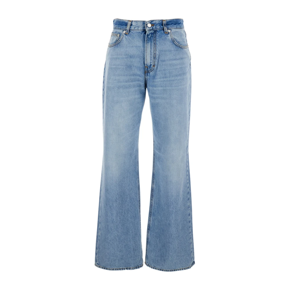 Haikure Hoge Taille Koreaanse Blauwe Jeans met Logo Patch Blue Dames