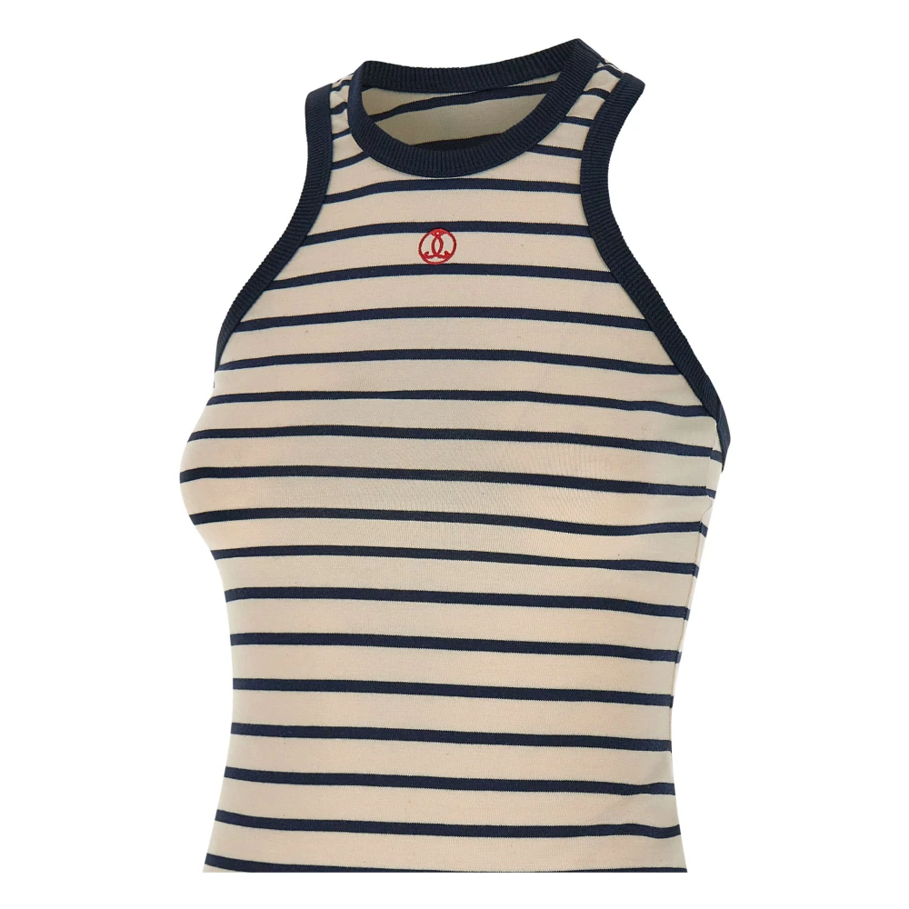 Seafarer Gestreepte katoenen top met logoborduursel Beige Dames