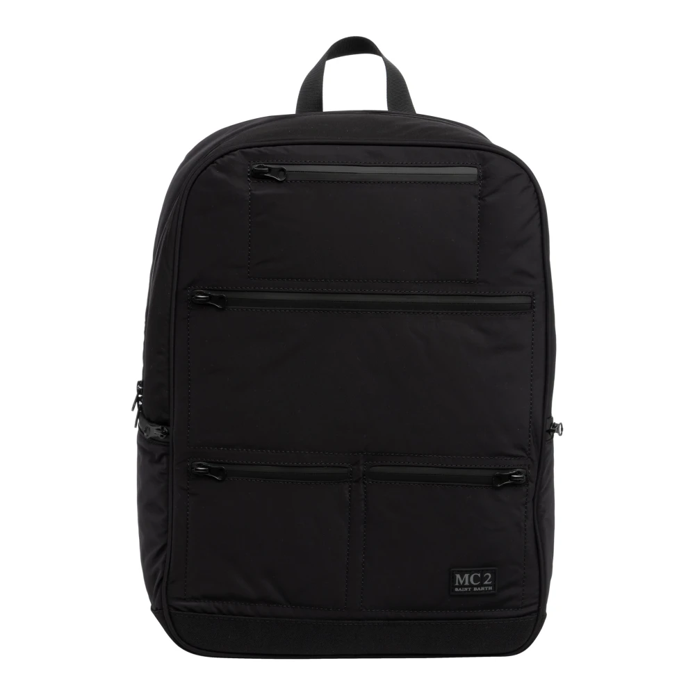 MC2 Saint Barth Stijlvolle Rugzak met Rits en Zakken Black Heren