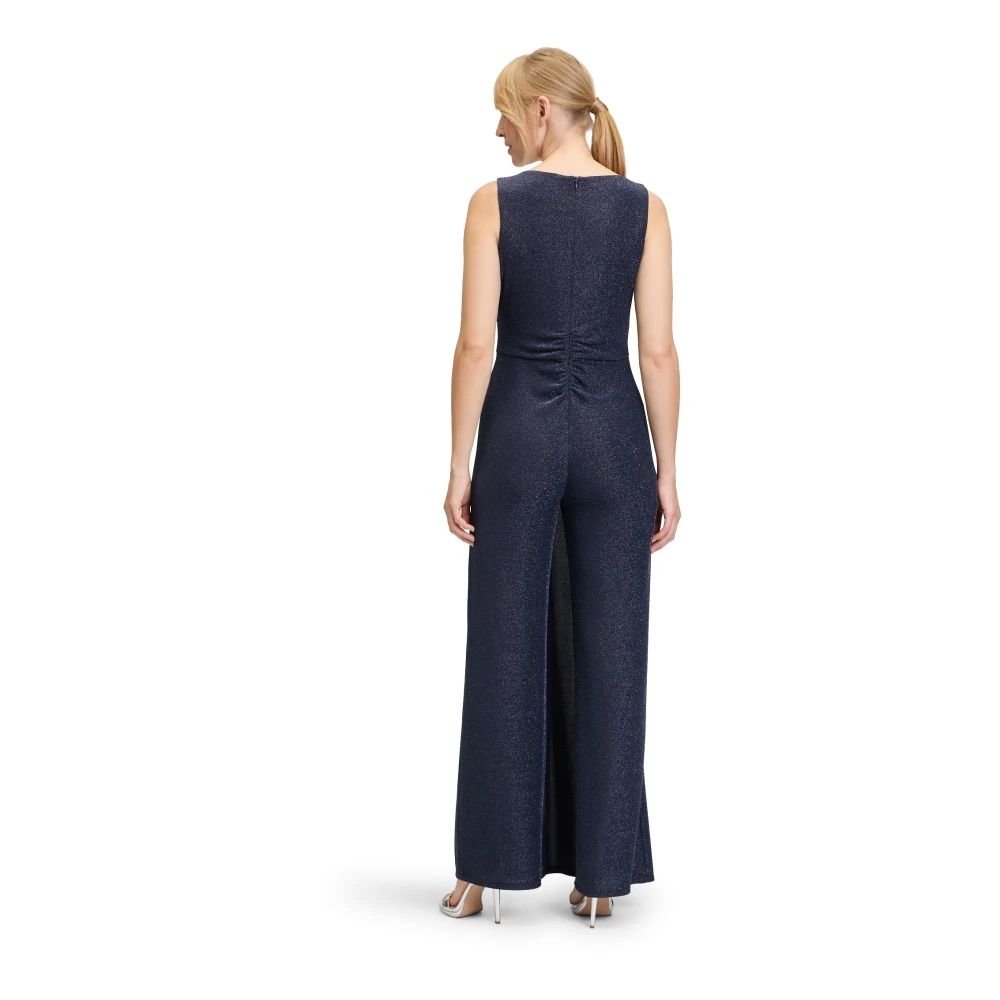 Vera Mont Glitter Jumpsuit Elegant V-Hals Blue Dames