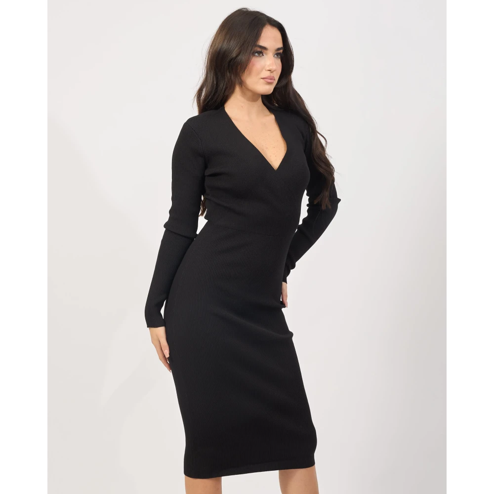 Silvian Heach Zwarte Geribbelde Midi Jurk Black Dames