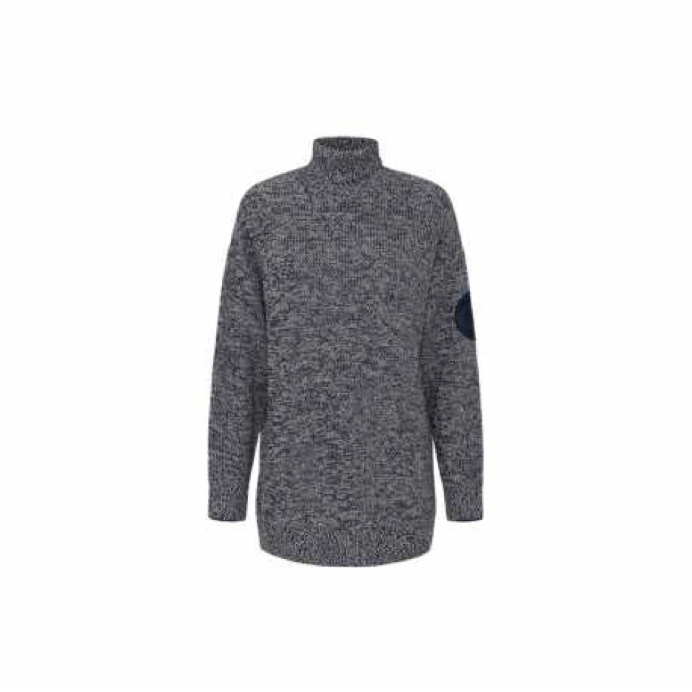 Elisabetta Franchi Blauw Wit Lang Turtleneck Sweater Blue Dames