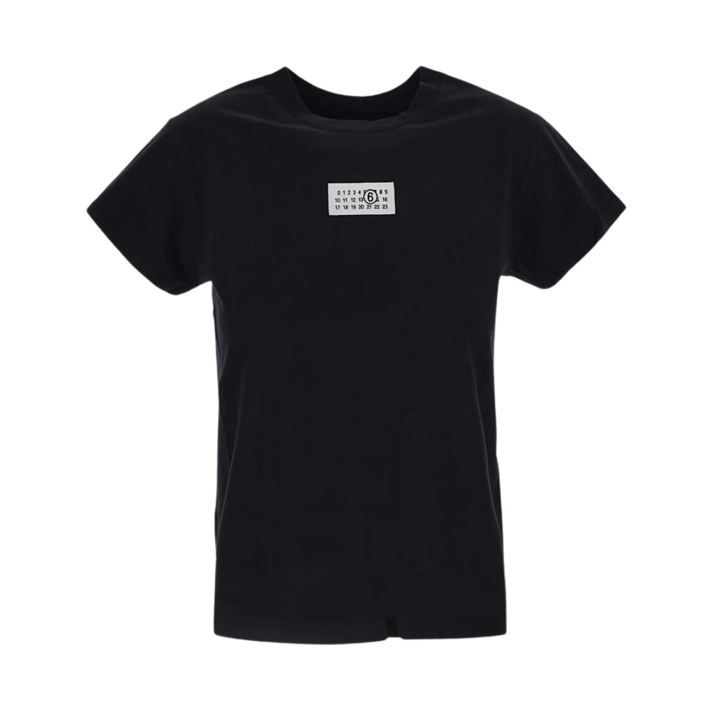Maison Margiela Logo T-Shirt Comfortabele Katoen Rechte Snit Ronde Hals Gemaakt in Portugal Black Dames