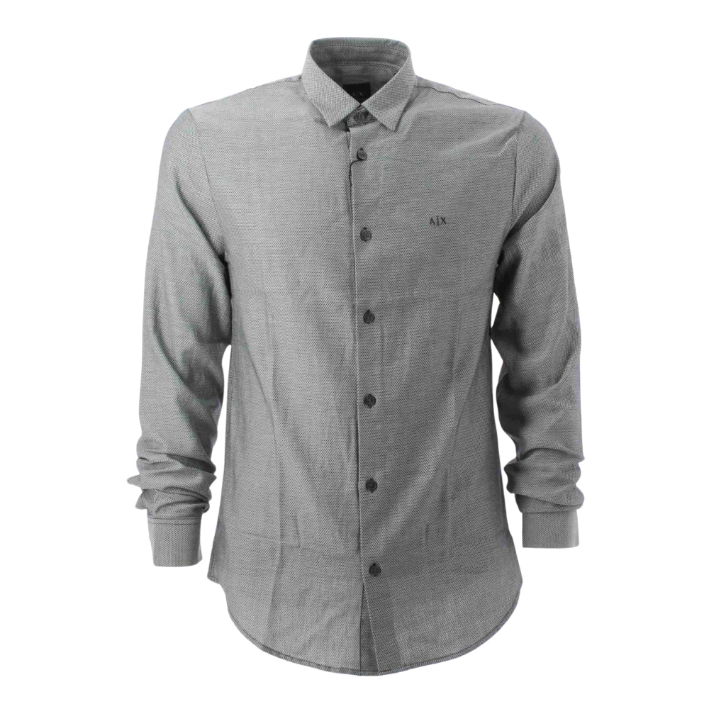 Armani Exchange Herr Grå Skjortor S, Bomull, Långärmad Skjorta, Slim Fit