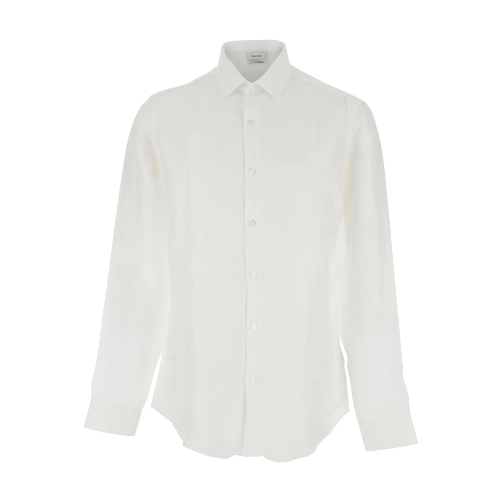 Calvin Klein White Formal Shirts, Male, 3XL, Slim Linen Blend Shirt