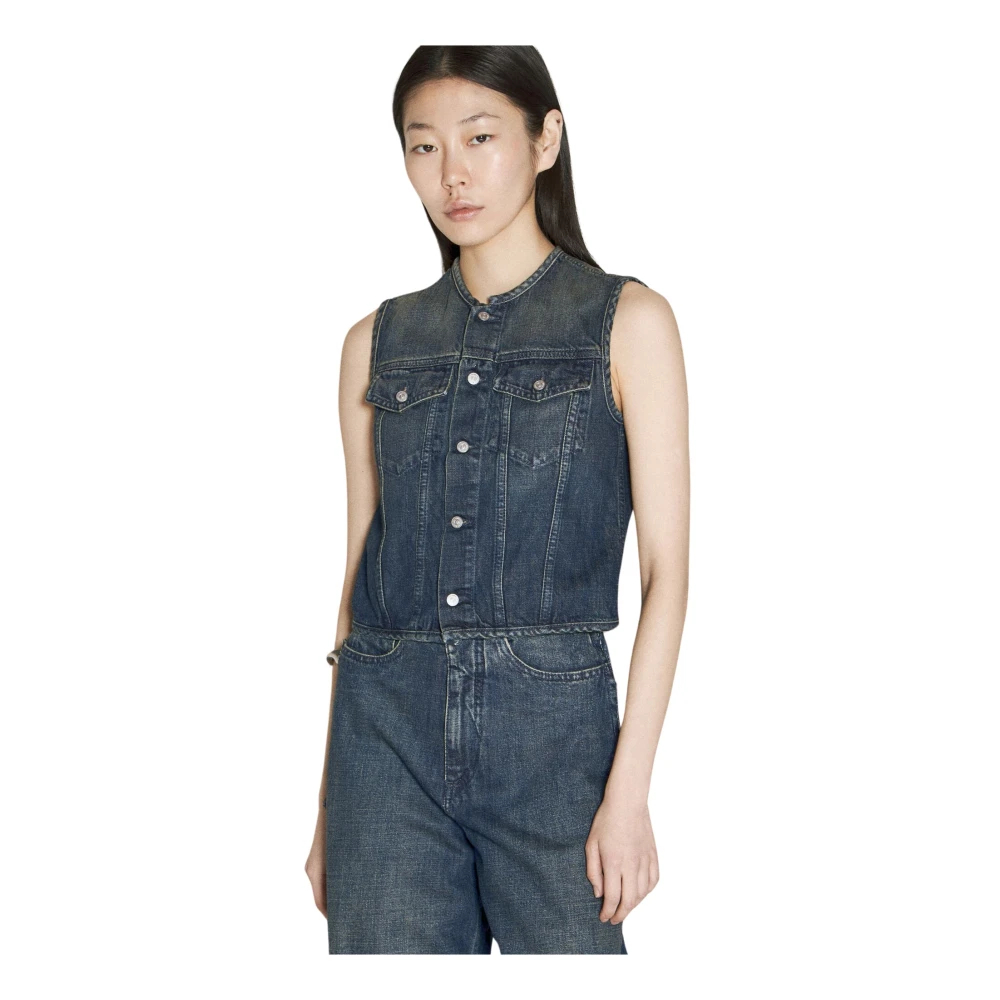 MM6 Maison Margiela Blauwe Katoenen Jas met Logoed Metalen Knopen Blue Dames