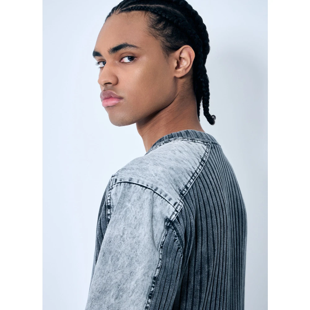 Diesel Rib Cardigan met Contrastpanelen Blue Heren