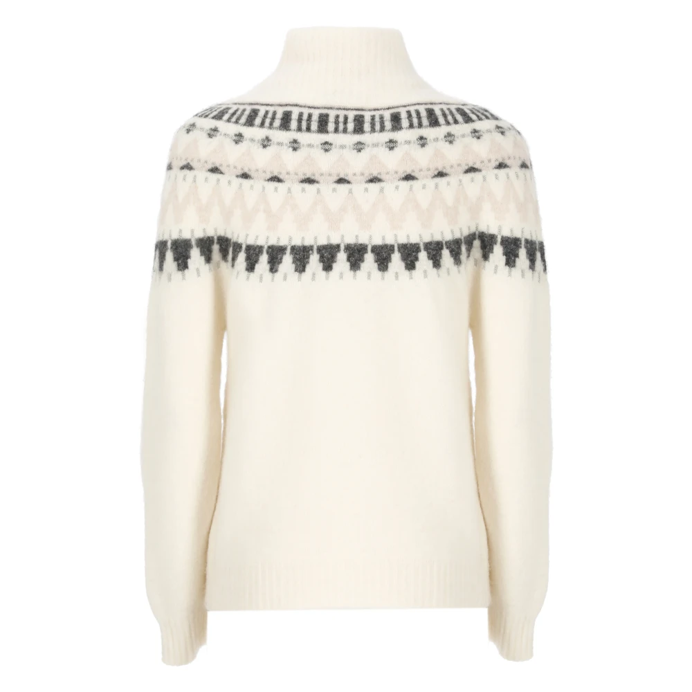 Kangra Geometrisch Patroon Kasjmier Trui Ivoor Beige Dames