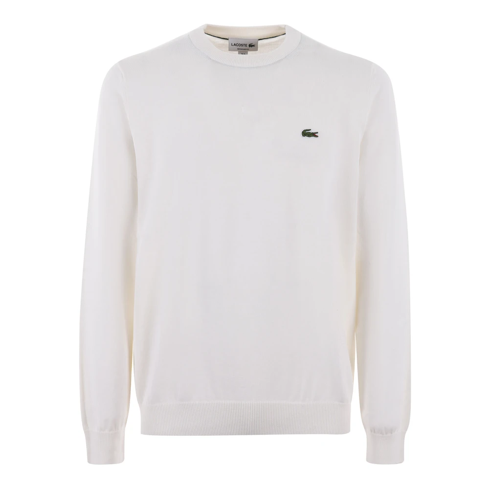 Lacoste Men's White Round-Neck Knitwear, S, Jumpers