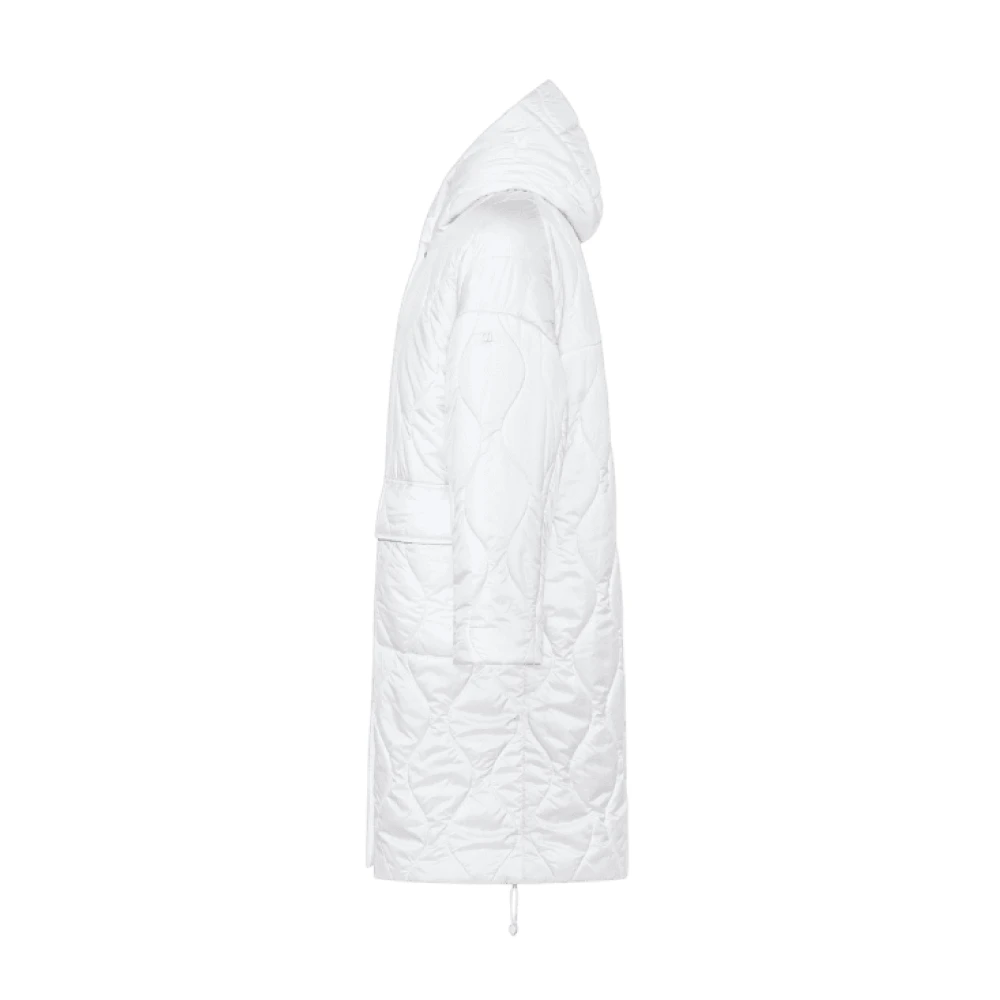 Duno Witte Lange Gewatteerde Jas met Capuchon White Dames