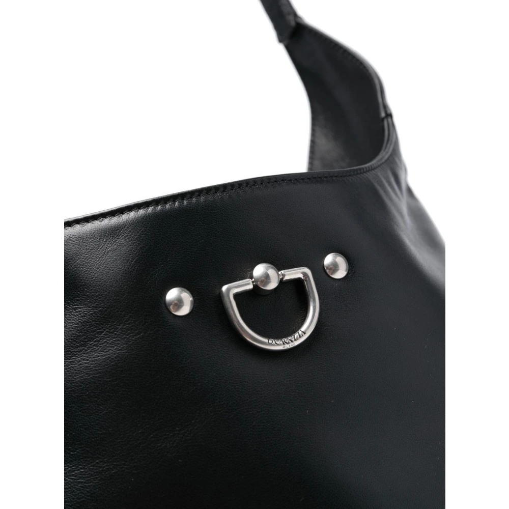 Durazzi Milano Zwarte leren schoudertas met zilveren hardware Black Dames