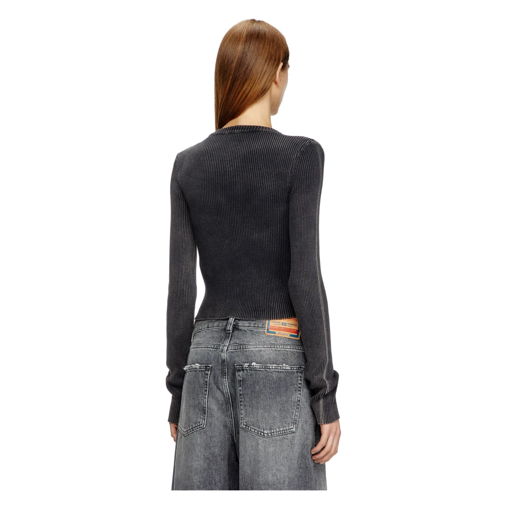 Diesel Geribbeld katoenen top met frontlogo Black Dames