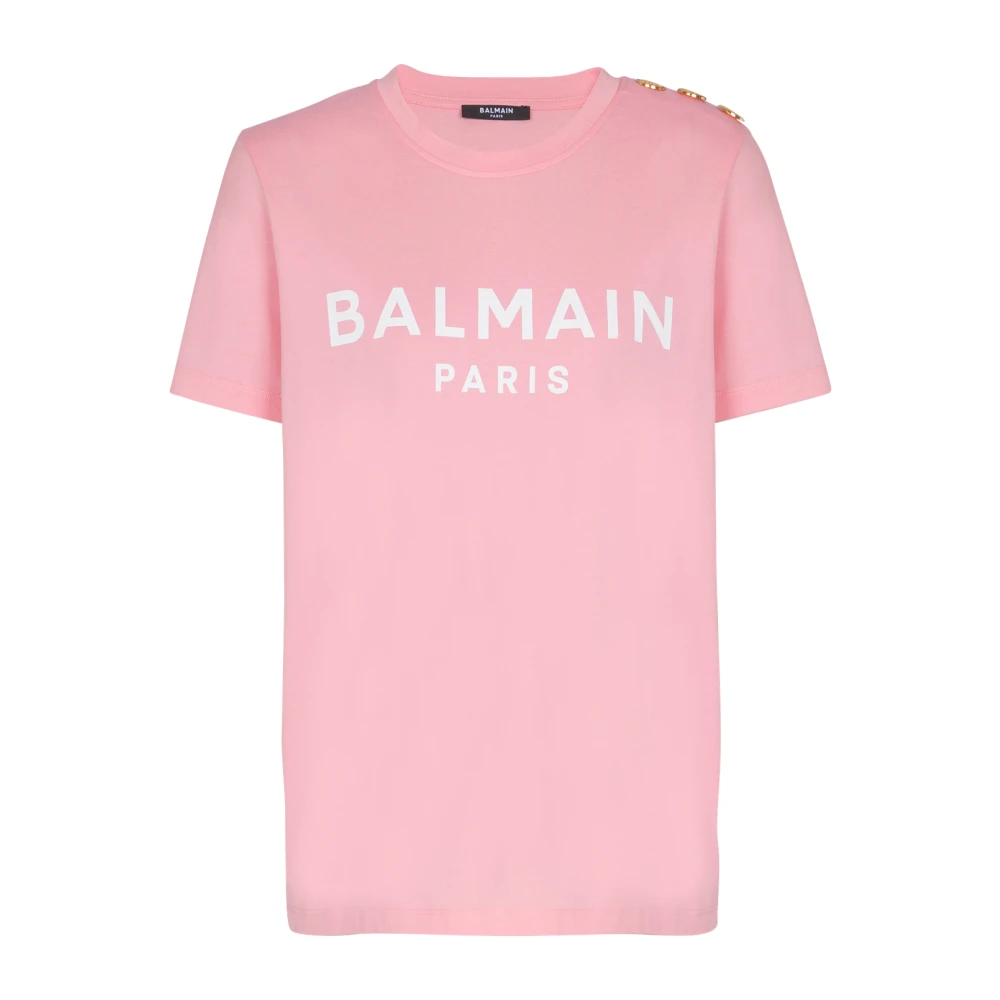Balmain T-shirt met Parijs print Pink Dames