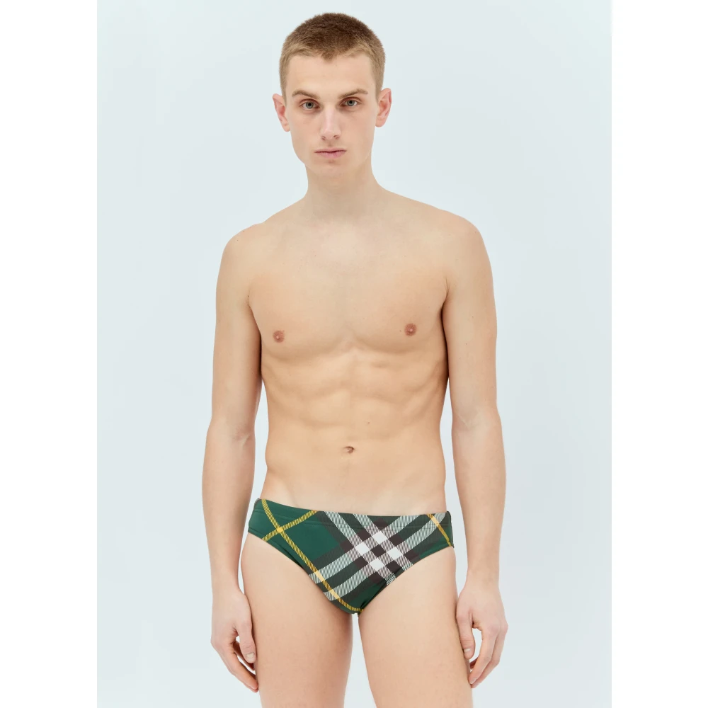 Burberry Check Swim Briefs Green Heren