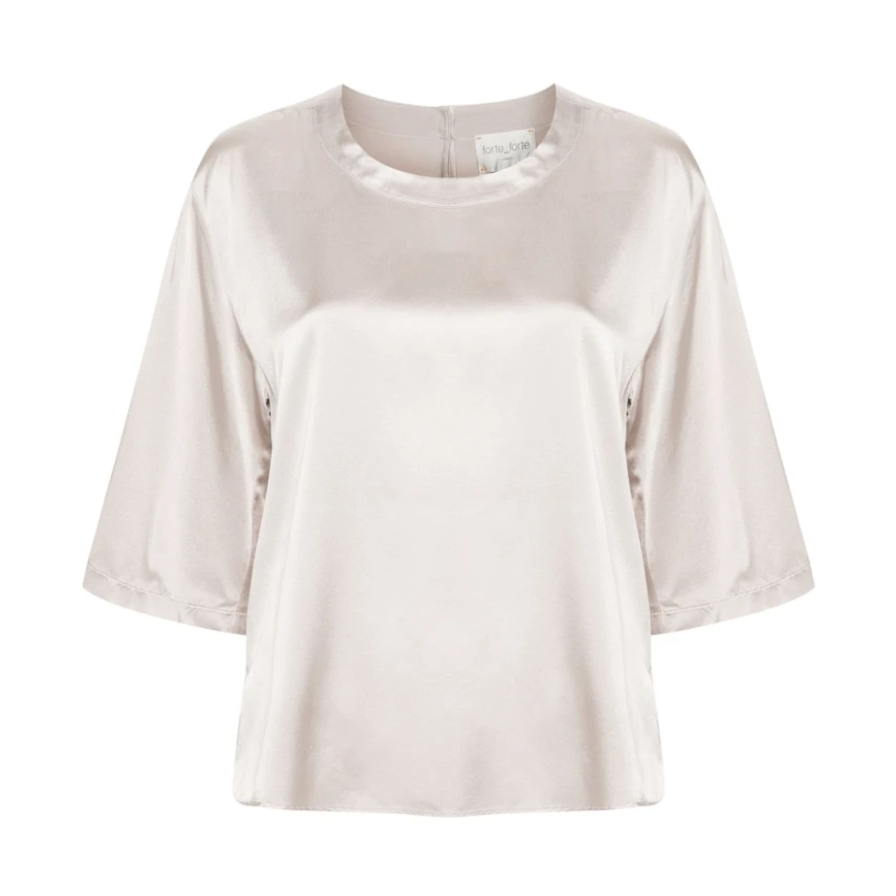 Forte Zijde Satijn Zware Stretch T-Shirt White Dames