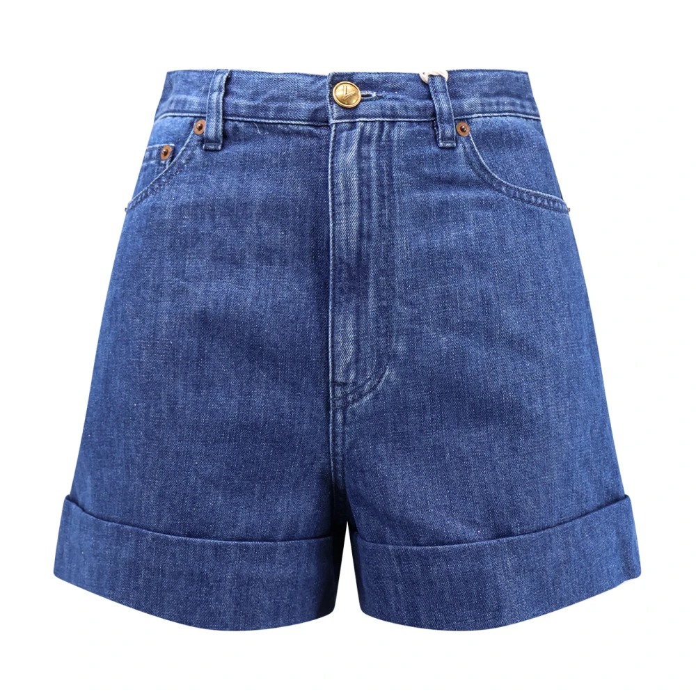 Valentino Katoenen linnen shorts met leren label Blue Dames