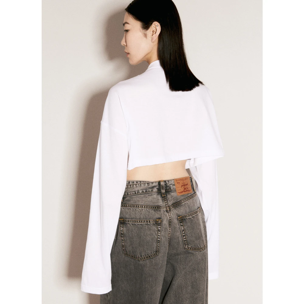 Y Project Twisted Logo Print Crop T-Shirt White Dames