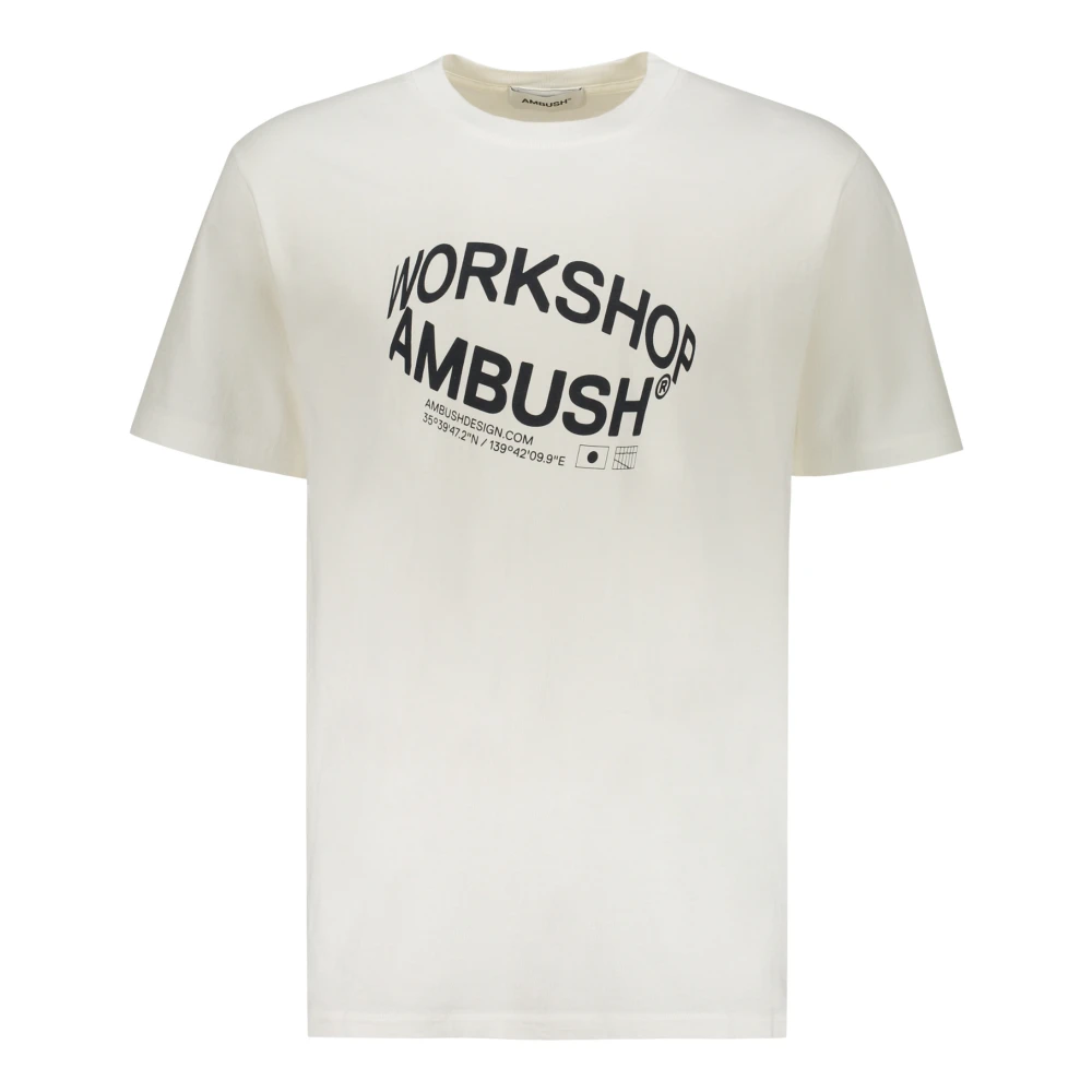 Ambush Geribbelde Katoenen T-shirt Voorkant Print White Heren