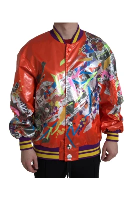 Orange Button Polyester Bomberjacka