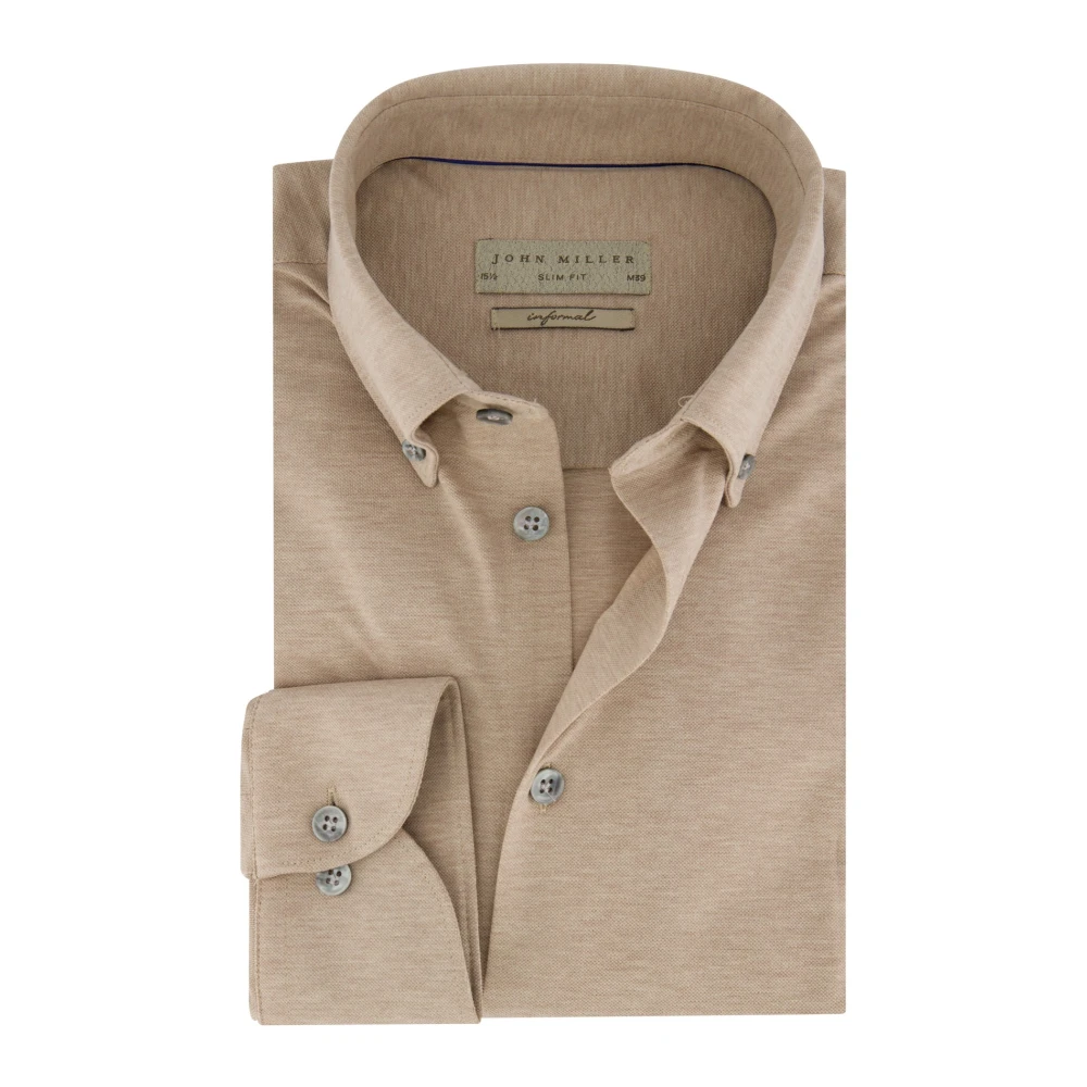 John Miller business overhemd slim fit beige effen katoen