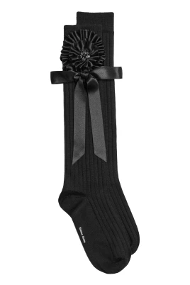 Ribbon Rosette Merino Silk Knee Socks