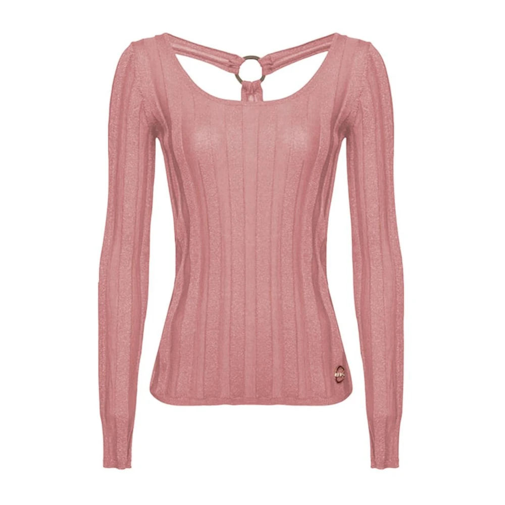 Pinko Geribbelde Viscose Sweater met Loopsteken Pink Dames