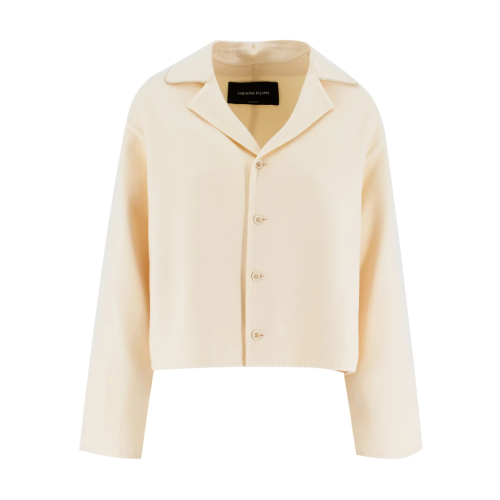 Fabiana Filippi Zachte Wol Cropped Jas met Revers White Dames