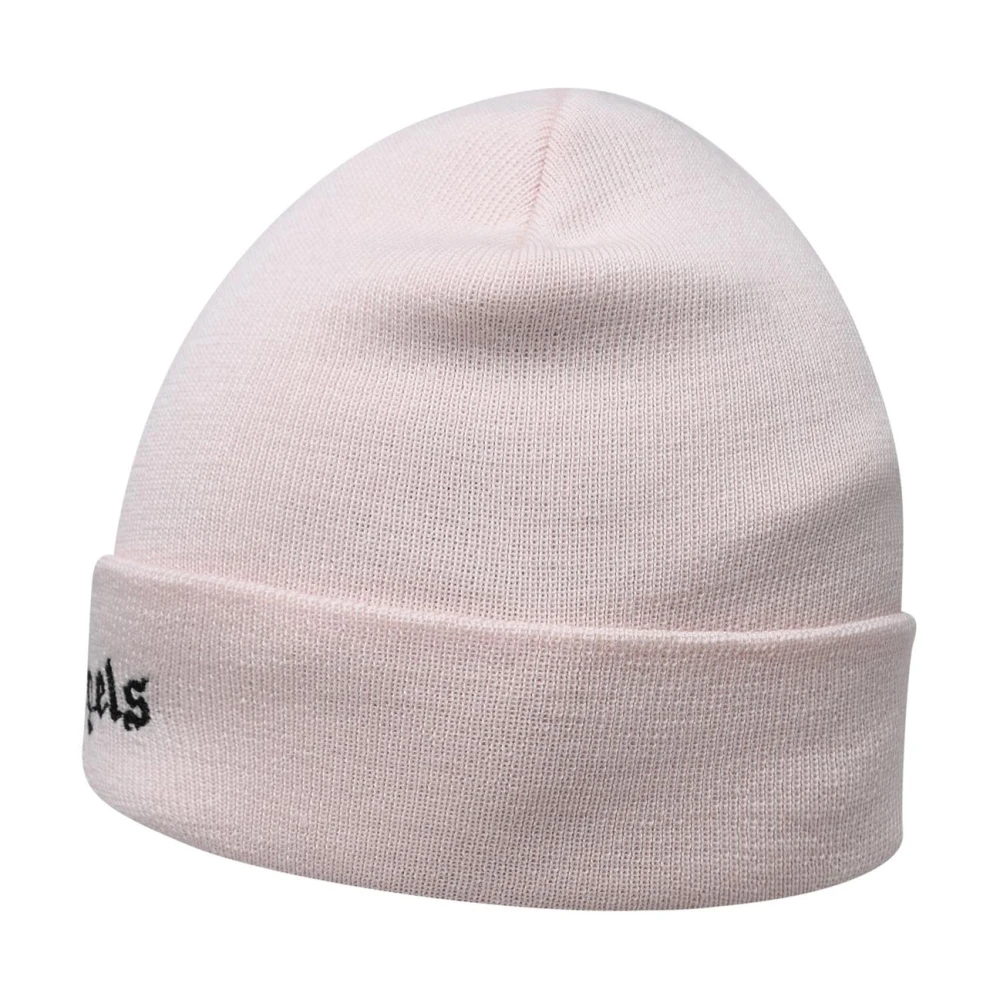 Palm Angels Roze wollen beanie met contrast logo borduursel Pink Dames