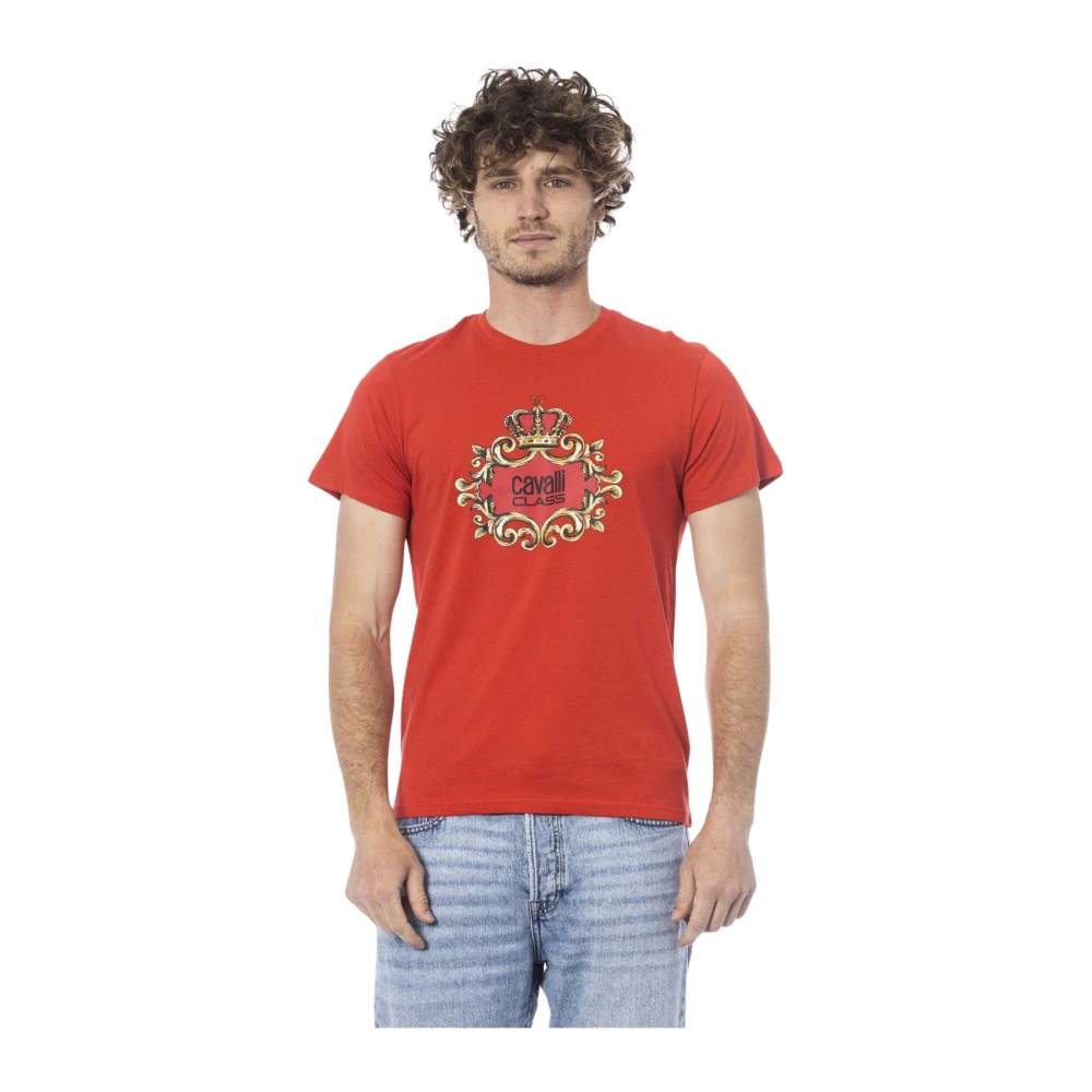 Cavalli Class Men's Red Round Neck Logo T-Shirt