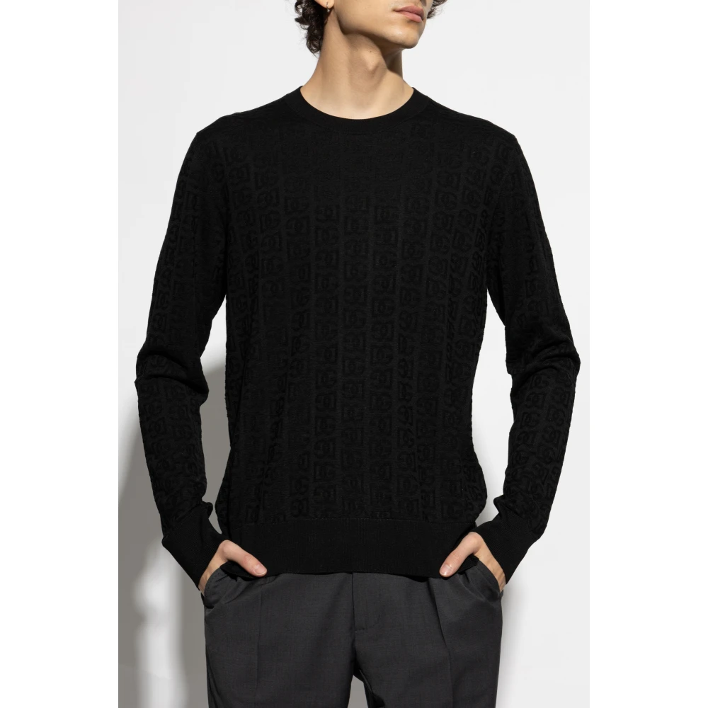 Dolce & Gabbana Zijden trui met monogram Black Heren