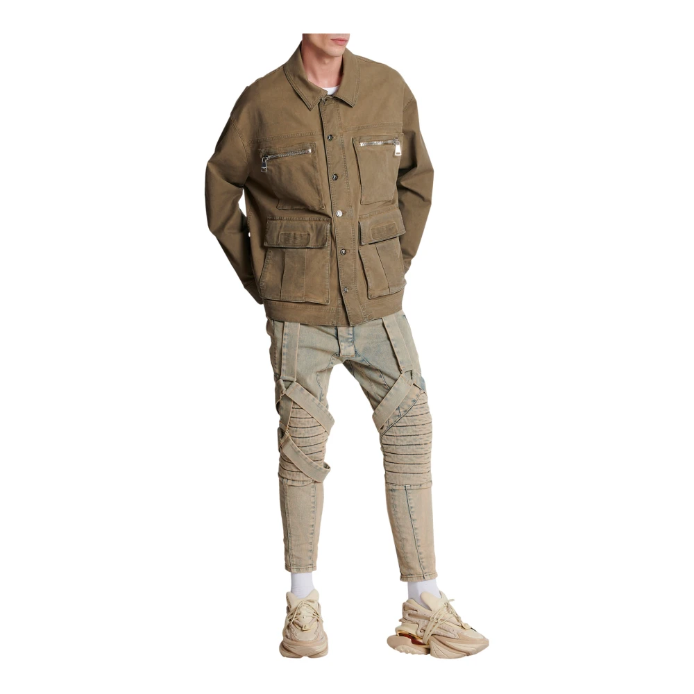 Balmain Multipocket Utilitarian Denim Jacket Beige Heren