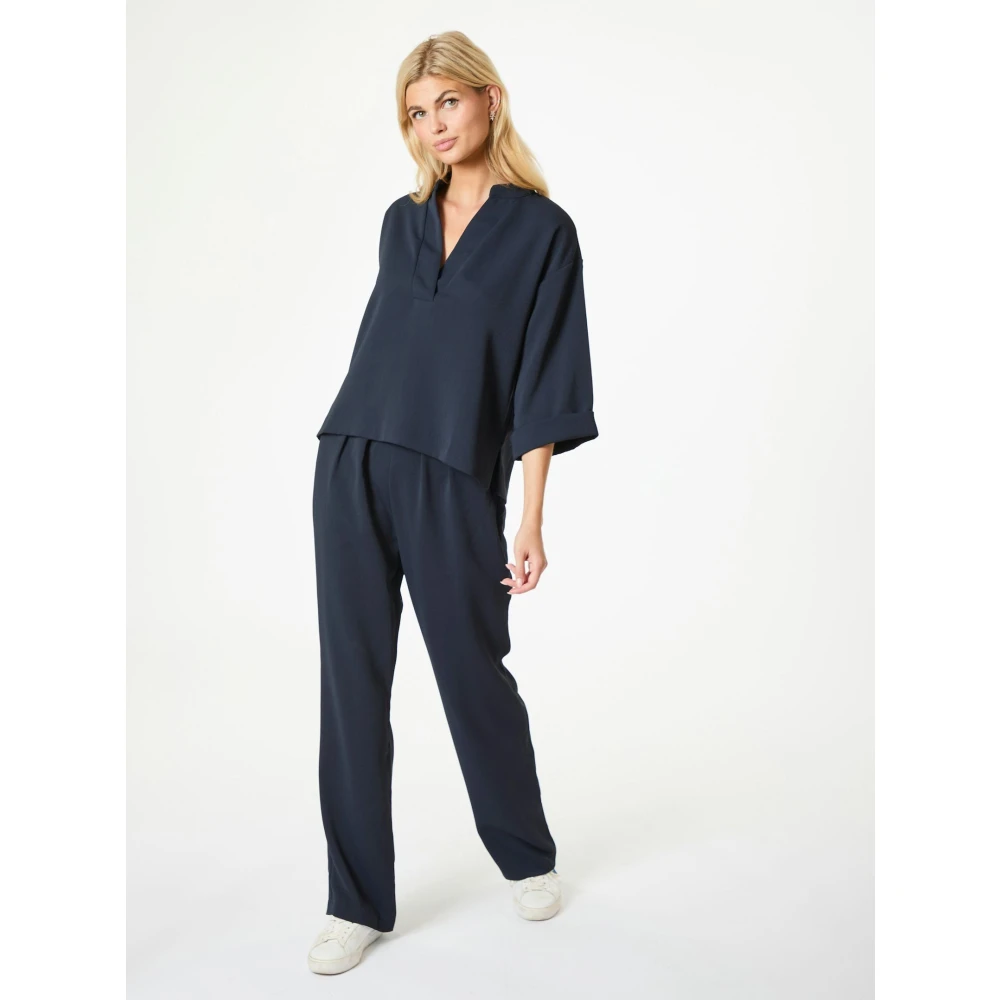 NEO NOIR Crepe Blouse met Wijde Boxmouwen Blue Dames