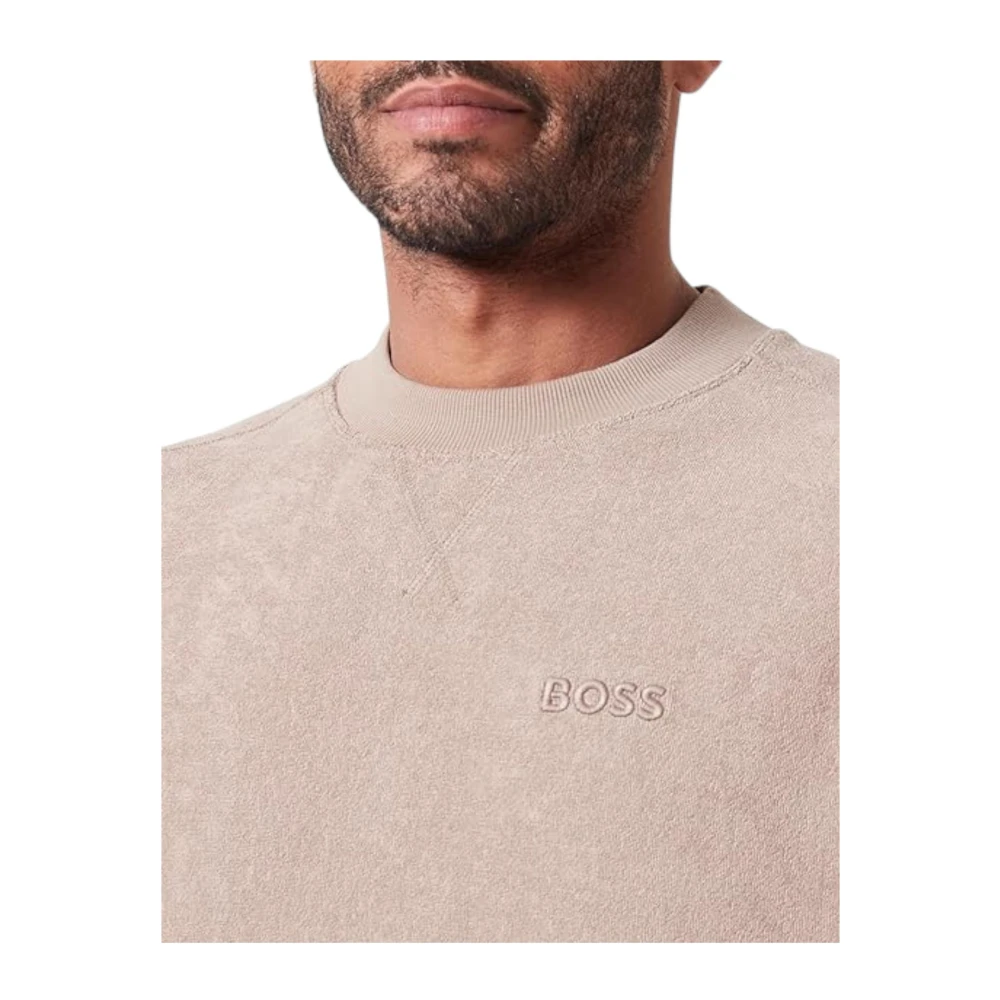 Hugo Boss Korte mouwen heren T-shirt met geborduurd logo Beige Heren