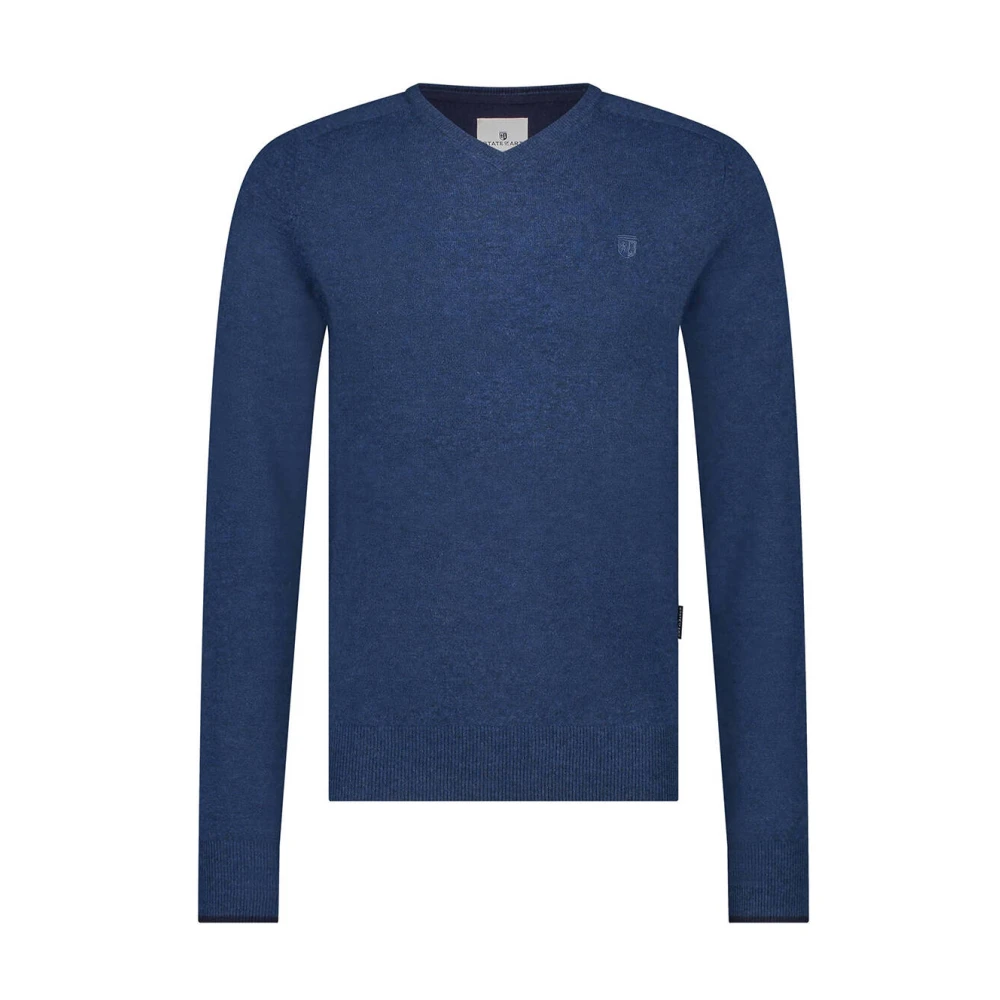 State of Art V-Neck Pullover Plai Blue Heren